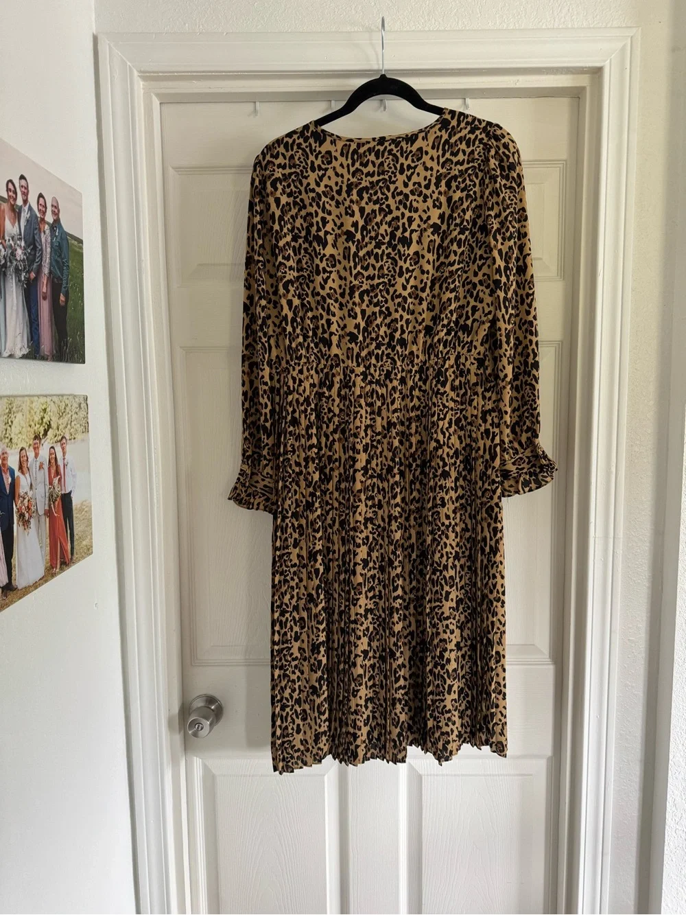 J. Crew Leopard Print Long Sleeve Pleated Midi Dress - Tan & Black